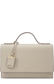Кожаная сумка-портфель с клапаном и логотипом бренда DKNY