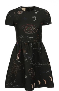 Приталенное мини-платье с контрастным принтом и круглым вырезом Valentino