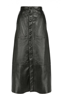 Кожаная юбка А-силуэта на пуговицах Saint Laurent