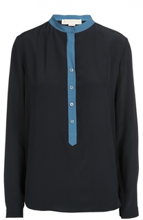 Шелковая блуза с контрастной отделкой и воротником-стойкой Stella McCartney