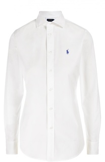 Приталенная хлопковая блуза с вышитым логотипом бренда Polo Ralph Lauren