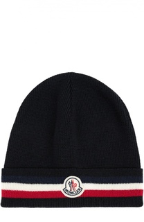 Шерстяная шапка с котрастной отделкой Moncler