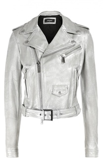 Укороченная куртка из металлизированной кожи с косой молнией Dsquared2