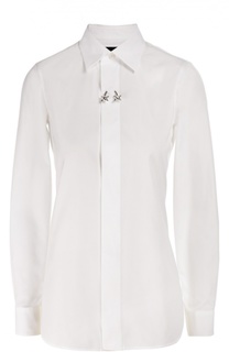 Хлопковая блуза прямого кроя с декоративной брошью Dsquared2