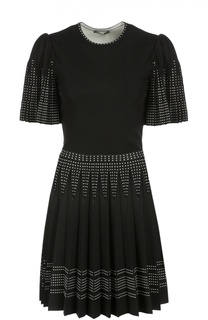 Приталенное мини-платье с декоративной отделкой и плиссированной юбкой Alexander McQueen