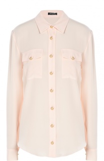 Шелковая блуза с декоративными пуговицами и накладными карманами Balmain
