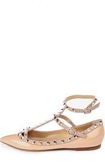 Лаковые балетки Rockstud с ремешками Valentino