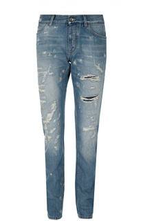 Зауженные джинсы с потертостями и нашивкой Dolce &amp; Gabbana