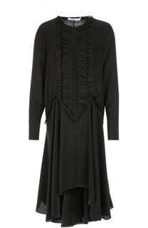 Шелковое платье-рубашка с асимметричной юбкой и оборками Givenchy