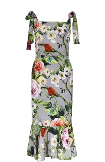 Шелковое платье-футляр с цветочным принтом и юбкой годе Dolce &amp; Gabbana