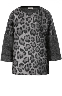Шерстяной пуловер с укороченным рукавом и леопардовым принтом Moncler