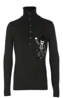 Шерстяной свитер с аппликацией и воротником на пуговицах Dolce &amp; Gabbana