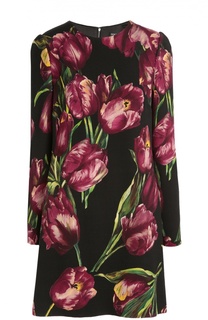 Мини-платье с длинным рукавом и цветочным принтом Dolce &amp; Gabbana