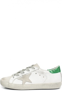 Кожаные кеды с нашивкой и глиттером на заднике Golden Goose