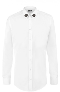 Хлопковая сорочка с вышивкой на воротнике Dolce &amp; Gabbana