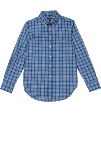 Хлопковая рубашка в клетку с воротником button down Polo Ralph Lauren