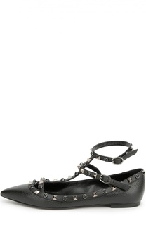 Кожаные балетки Rockstud с ремешками Valentino