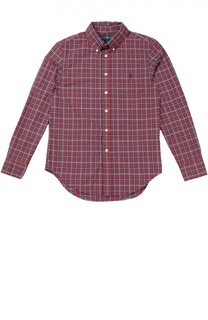 Хлопковая рубашка в клетку с воротником button down Polo Ralph Lauren