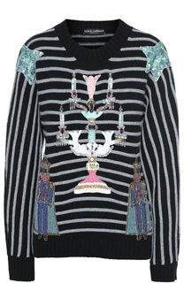 Кашемировый пуловер свободного кроя с разноцветной вышивкой Dolce &amp; Gabbana