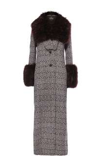 Шерстяное пальто-макси с меховой отделкой Roberto Cavalli