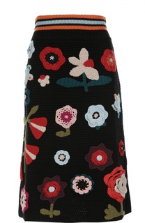 Вязаная юбка-миди с разноцветной вышивкой REDVALENTINO