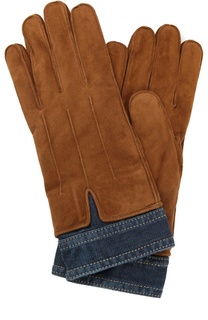Утепленные замшевые перчатки с джинсовыми манжетами Dsquared2