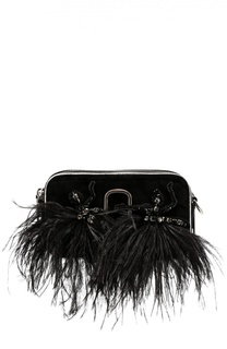 Бархатная сумка Snapshot с отделкой перьями и стразами Marc Jacobs