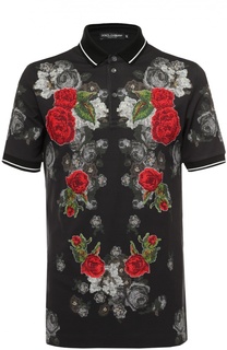Хлопковое поло с принтом в виде вышивки Dolce &amp; Gabbana