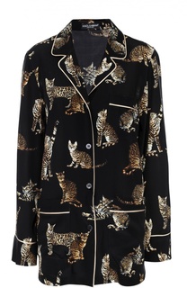 Шелковая блуза в пижамном стиле с принтом в виде кошек Dolce &amp; Gabbana