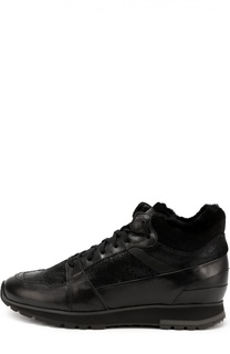 Кожаные кроссовки с внутренней меховой отделкой Santoni