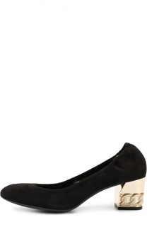 Замшевые туфли на устойчивом каблуке с декором Casadei