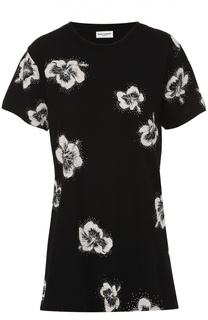Футболка с контрастным цветочным принтом Saint Laurent