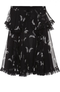Шелковая полупрозрачная юбка с принтом в виде бабочек Alexander McQueen