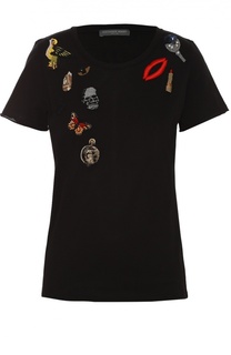 Хлопковая футболка с контрастной вышивкой Alexander McQueen