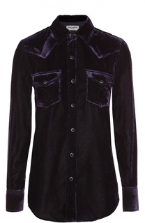 Бархатная блуза прямого кроя с накладными карманами Saint Laurent