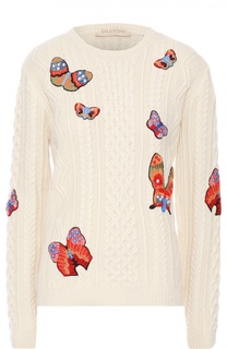 Пуловер фактурной вязки с вышивкой в виде бабочек Valentino