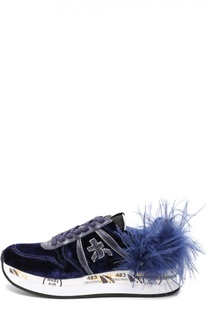 Текстильные кроссовки Holly с отделкой из кожи и перьев Premiata