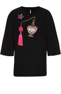Шелковый топ с удлиненным рукавом и вышивкой Dolce &amp; Gabbana
