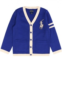 Хлопковый кардиган с нашивкой и контрастным кантом Polo Ralph Lauren