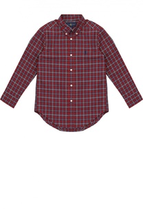 Хлопковая рубашка в клетку с воротником button down Polo Ralph Lauren