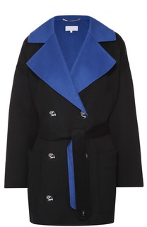 Двубортное пальто с поясом и контрастными лацканами Escada Sport