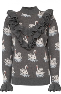 Пуловер с принтом в виде лебедей и оборками Stella McCartney