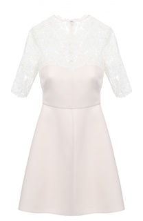 Приталенное мини-платье с кружевным лифом и коротким рукавом Valentino
