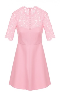 Приталенное мини-платье с кружевным лифом и коротким рукавом Valentino