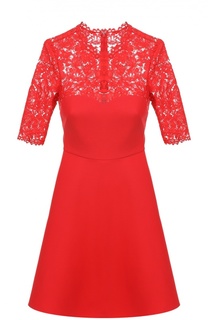 Приталенное мини-платье с кружевным лифом и коротким рукавом Valentino