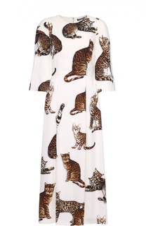 Приталенное платье-макси с принтом в виде кошек Dolce & Gabbana