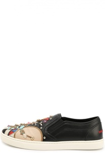 Кожаные слипоны London с аппликациями Dolce &amp; Gabbana
