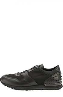 Кожаные кроссовки с текстильными вставками и фактурной отделкой Tod’s