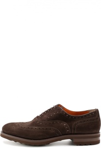 Замшевые оксфорды с брогированием Santoni