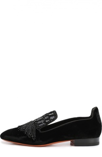Бархатные лоферы с декором Santoni